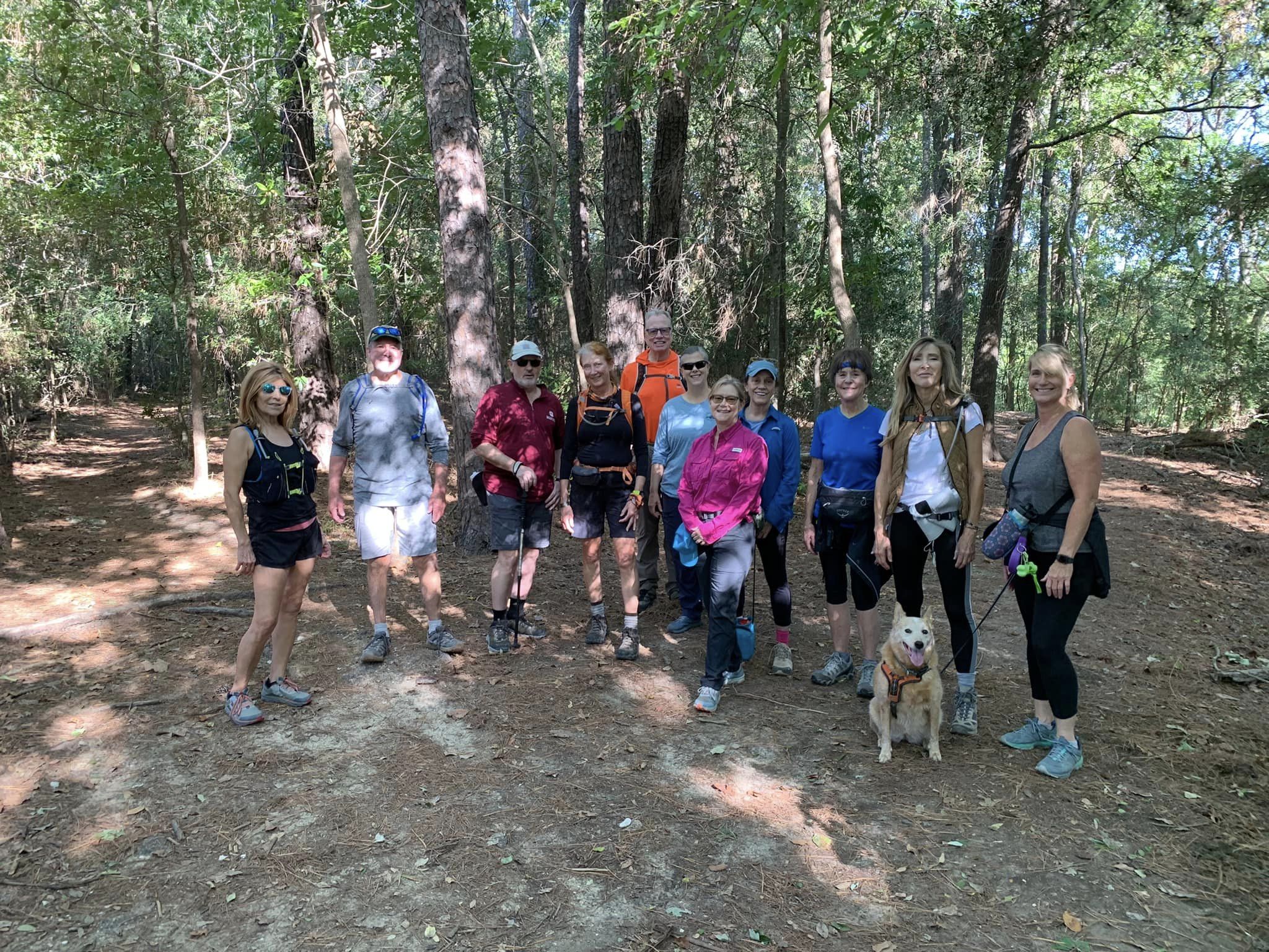 a group of BCO members in the woods posing for picture during their hike.